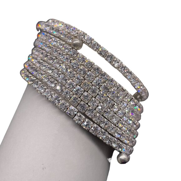 Crystal Wrap Bangle Bracelet Silver Tone Wedding Party/cocktail Date Night - Picture 3 of 5